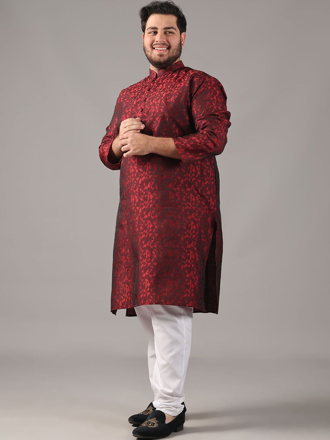 SOJANYA PLUS Size Geometric Woven Design Mandarin Collar Straight Kurta