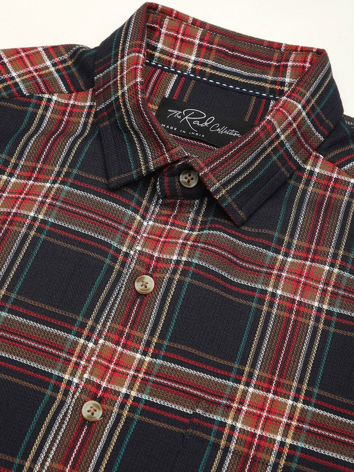 VASTRADO Men Classic Slim Fit Opaque Checked Casual Shirt