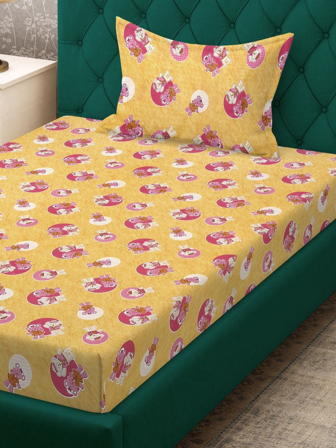 KLOTTHE Kuning Kapas Perbualan 400 TC Cadar Bujang dengan 2 Sarung Bantal-89 x 59 inci