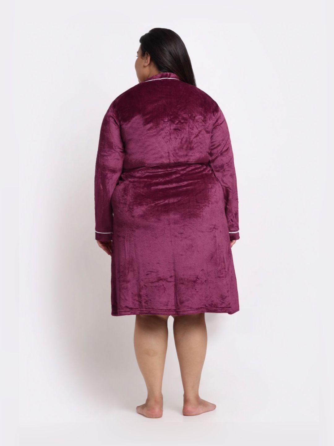 KLOTTHE Plus Size Maroon & White Woollen Bath Robe With Belt