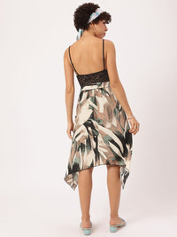 DressBerry Island Girl Printed Lacey Belted A-Line Dress