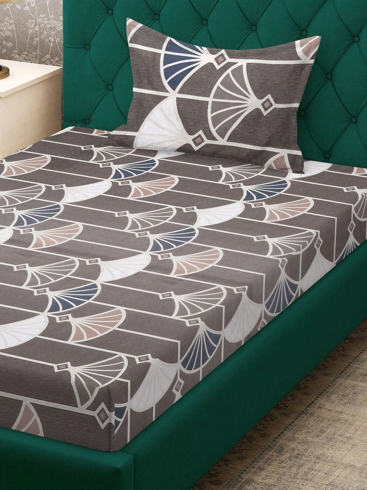 Myntra Elegant Homes Coklat & Putih Bunga 300 TC Cadar Tempat Tidur Single dengan 1 Sarung Bantal