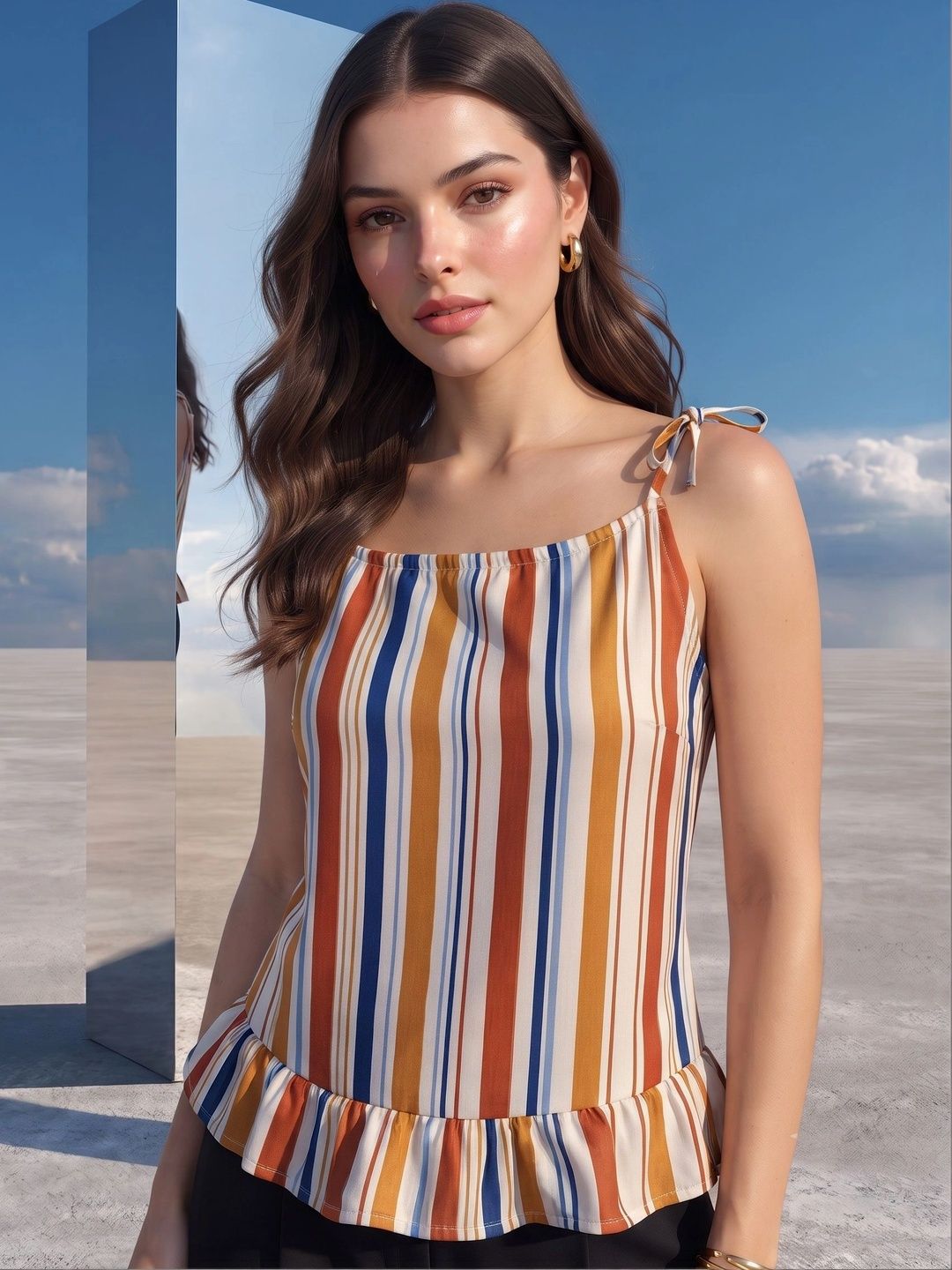 Mamicha Striped Ruffles Top