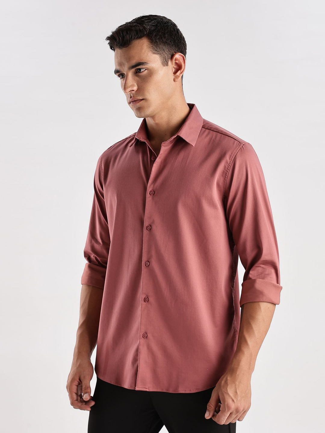 ADRO Men Slim Fit Solid Satin Casual Shirt