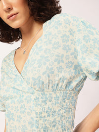 DressBerry Blooming Ahead Puff Sleeves Smocked Printed Crop Top
