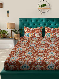 KLOTTHE Rust Ethnic Motifs 300 TC King Bedsheet with 2 Pillow Covers
