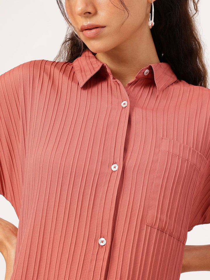 DressBerry Slit & Style Textured Midi Shirt Dress
