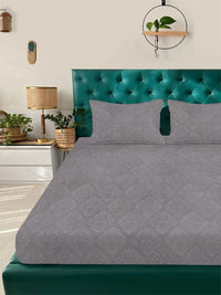 KLOTTHE Grey Floral 300 TC King Bedsheet with 2 Pillow Covers