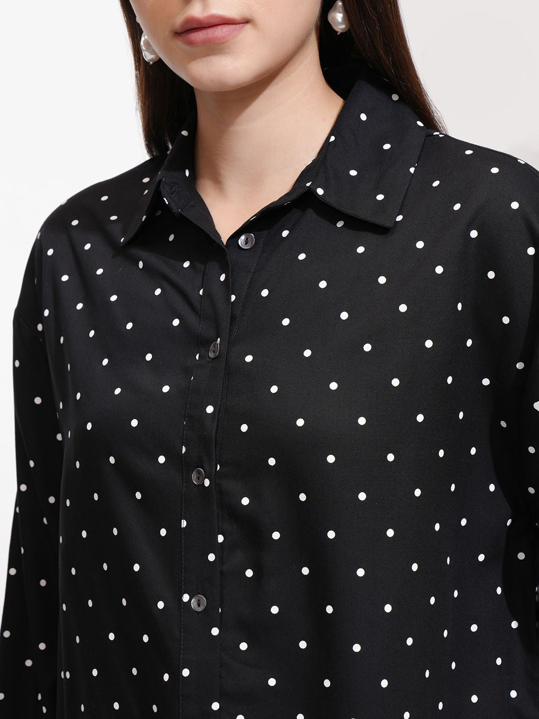 Tokyo Talkies Women Printed Drop Shoulder Button Down Shirt