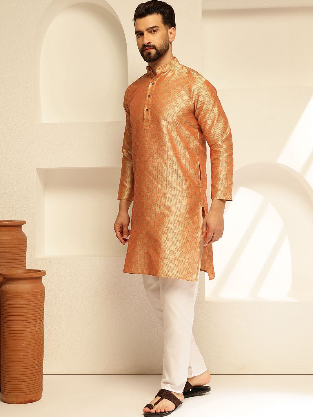 SOJANYA Men Regular Thread Work Kurta with Pyjamas