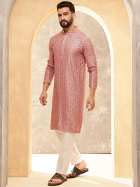 SOJANYA Ethnic Motifs Embroidered Mandarin Collar Sequinned Straight Kurta With Pyjamas