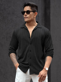 Powerlook Men Cuban Collar Textured Cotton Relaxed Fit Casual Shirt