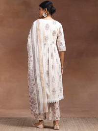 Libas Floral Printed Pleated Pure Cotton Kurta with Trousers & Dupatta