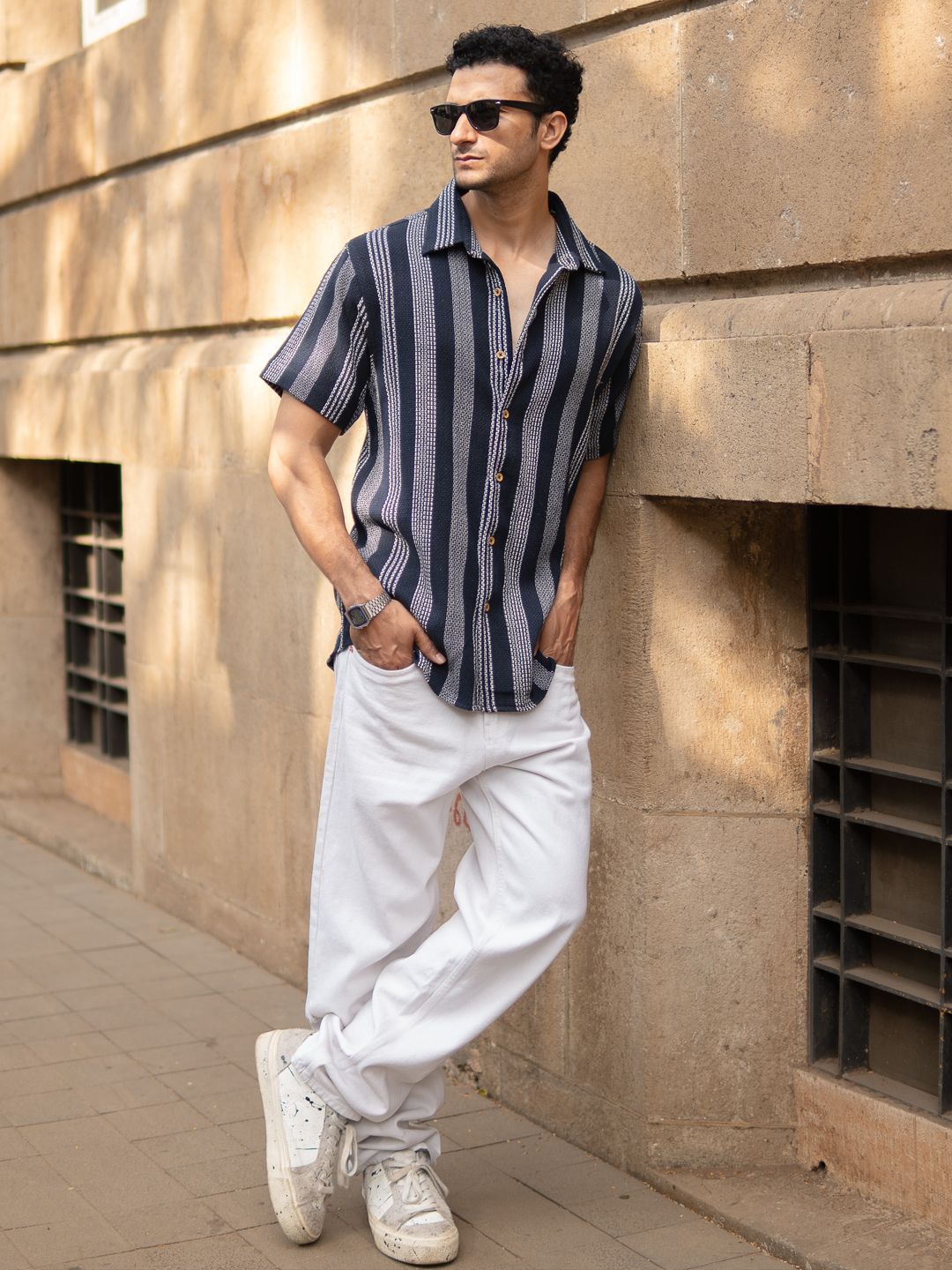 Powerlook Men Striped Spread Collar Cotton Casual Shirt