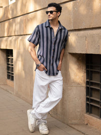 Powerlook Men Striped Spread Collar Cotton Casual Shirt