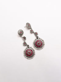 PANASH Silver-Plated Stones Studded Contemporary Shaped Oxidized Drop Earrings