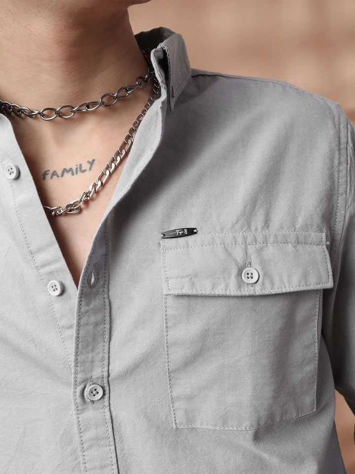 The Indian Garage Co Men Grey Slim Fit Solid Casual Shirt