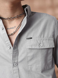 The Indian Garage Co Men Grey Slim Fit Solid Casual Shirt