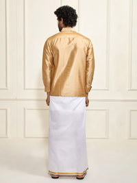 VASTRAMAY Shirt Collar Long Roll-Up Sleeves Shirt With Veshti
