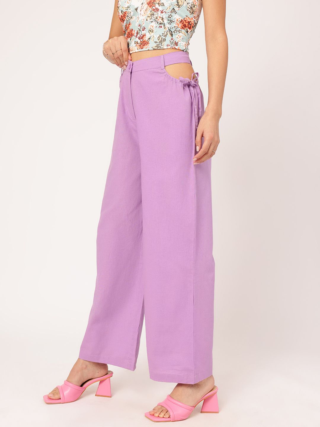 DressBerry Women Chic Rebellion Cut-Out Detail Trousers with Bow-Detail