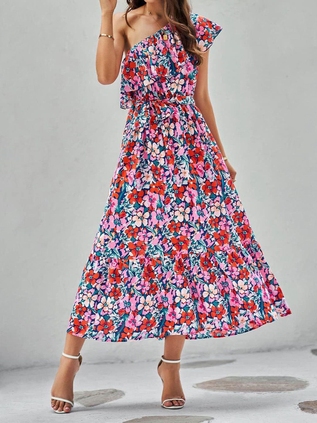 all about you Women Floral Printed Flutter Sleeve Fit & Flare Midi Dress