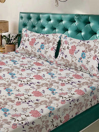 Myntra Elegant Homes Pink & White Floral 300 TC King Bedsheet with 2 Pillow Covers