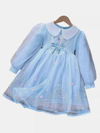 YK Girls Peter Pan Collar Puff Sleeve Fit & Flare Dress