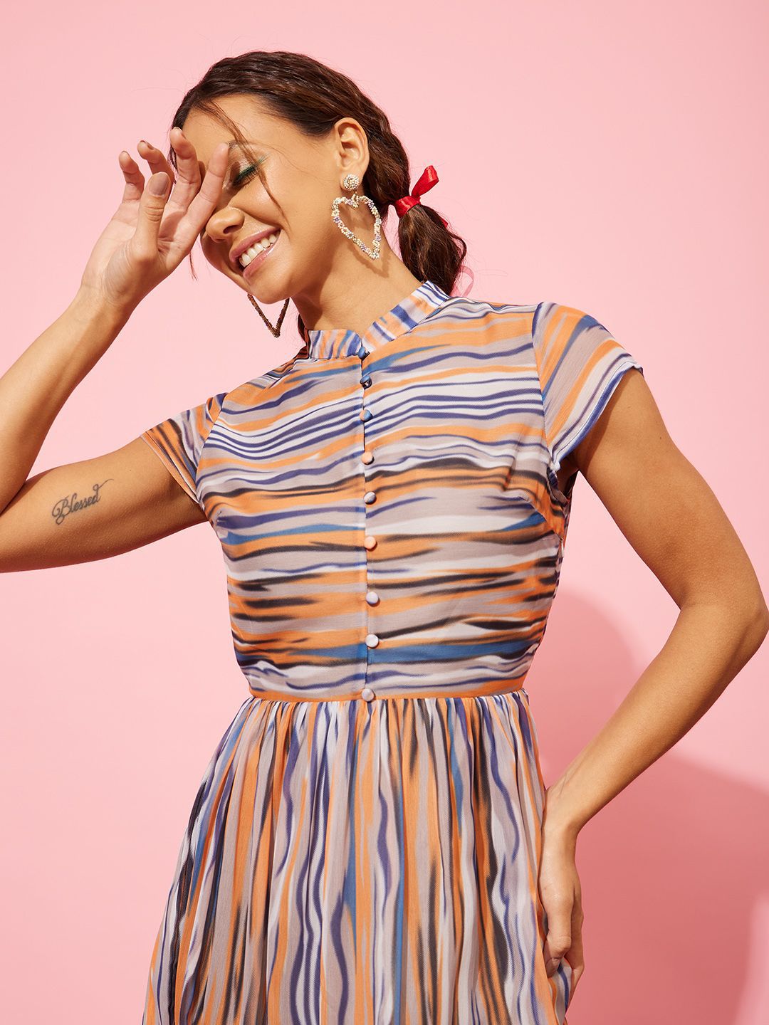 Quiero Striped Georgette Fit & Flare Dress