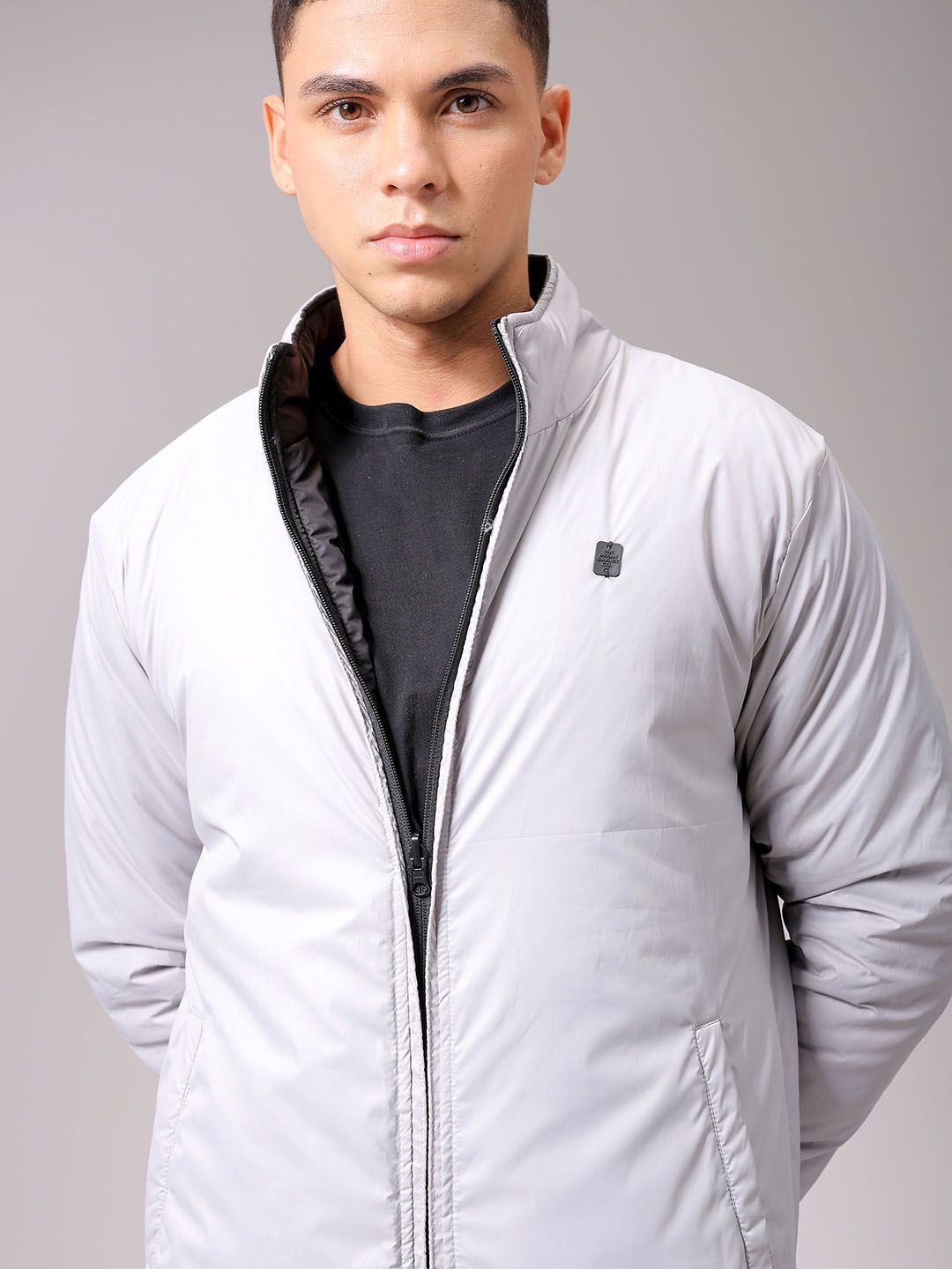 The Indian Garage Co Men High Neck Solid Revesible Bomber Jacket