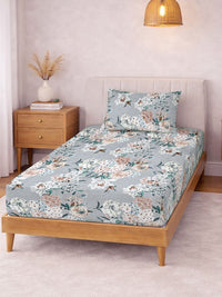 KLOTTHE Grey & White Printed 300 TC Single Bedsheet With Pillow Covers- 2.25 m x 1.5 m