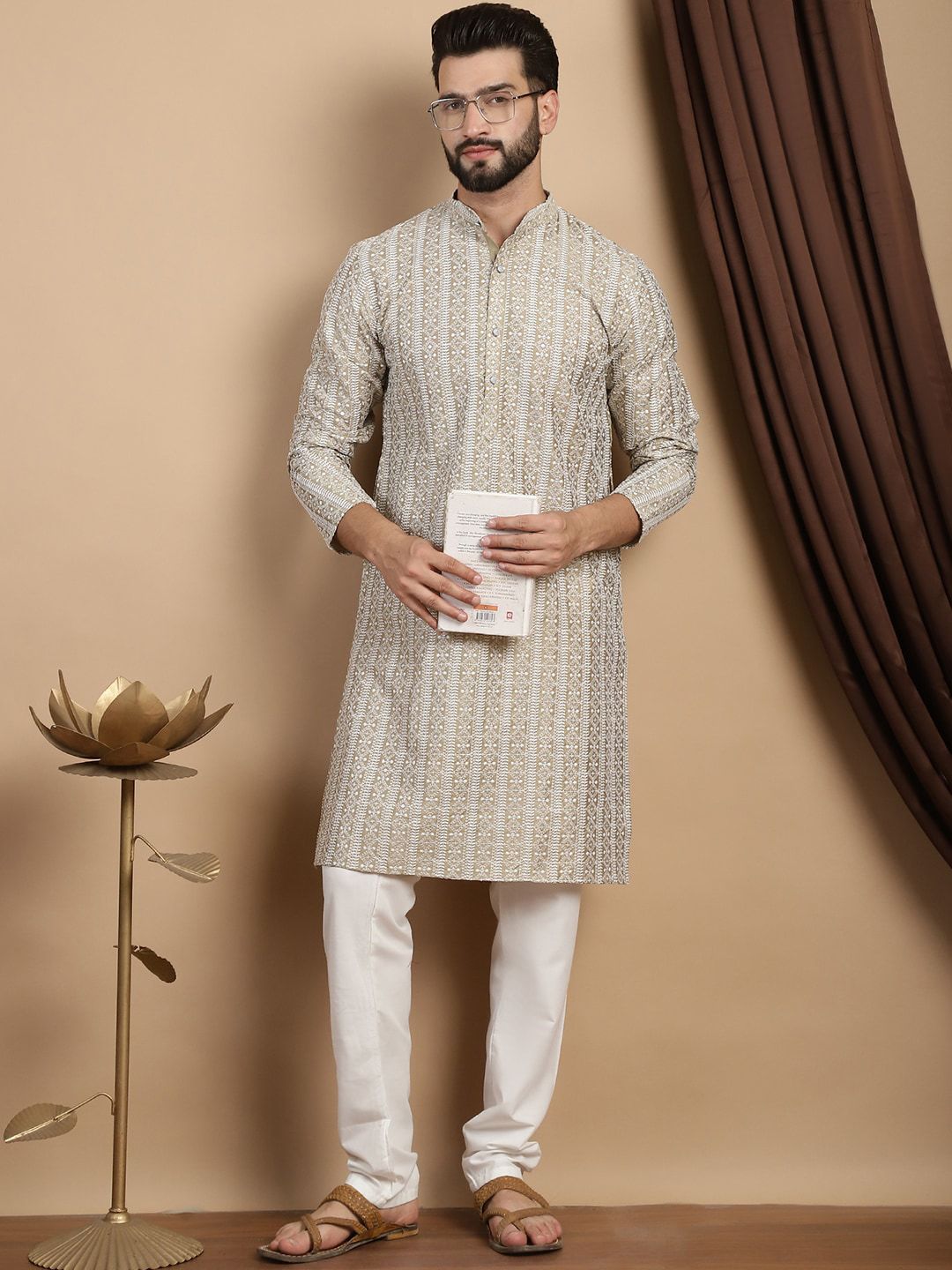 Anouk Embroidered Regular Thread Work Pure Cotton Kurta & Churidar
