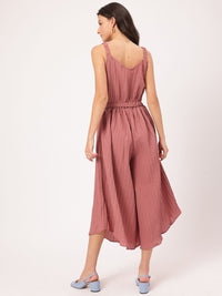DressBerry Blush & Bold Shoulder Straps Accordion Pleated Crop Jumpsuit