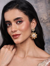 PANASH Gold Plated Kundan Contemporary Drop Earrings
