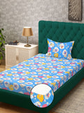 Myntra Elegant Homes Blue 400 TC Pure Cotton Single Fitted Bedsheet Set 2.25 m x 1.5 m