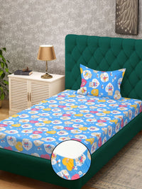 Myntra Elegant Homes Blue 400 TC Pure Cotton Single Fitted Bedsheet Set 2.25 m x 1.5 m
