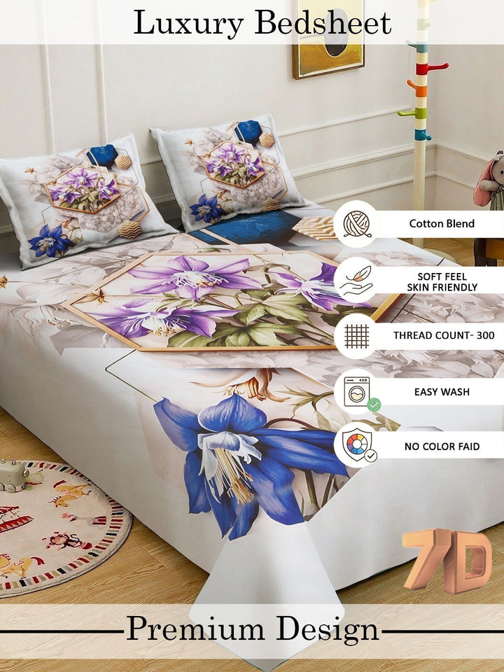 Myntra Elegant Homes Multicoloured Floral 300 TC Bedsheet with 2 Pillow Covers