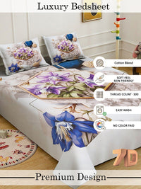 Myntra Elegant Homes Multicoloured Floral 300 TC Bedsheet with 2 Pillow Covers