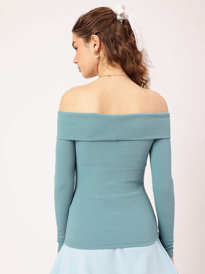 DressBerry Cutesy Knot Off-Shoulder Textured Knit Bardot Top
