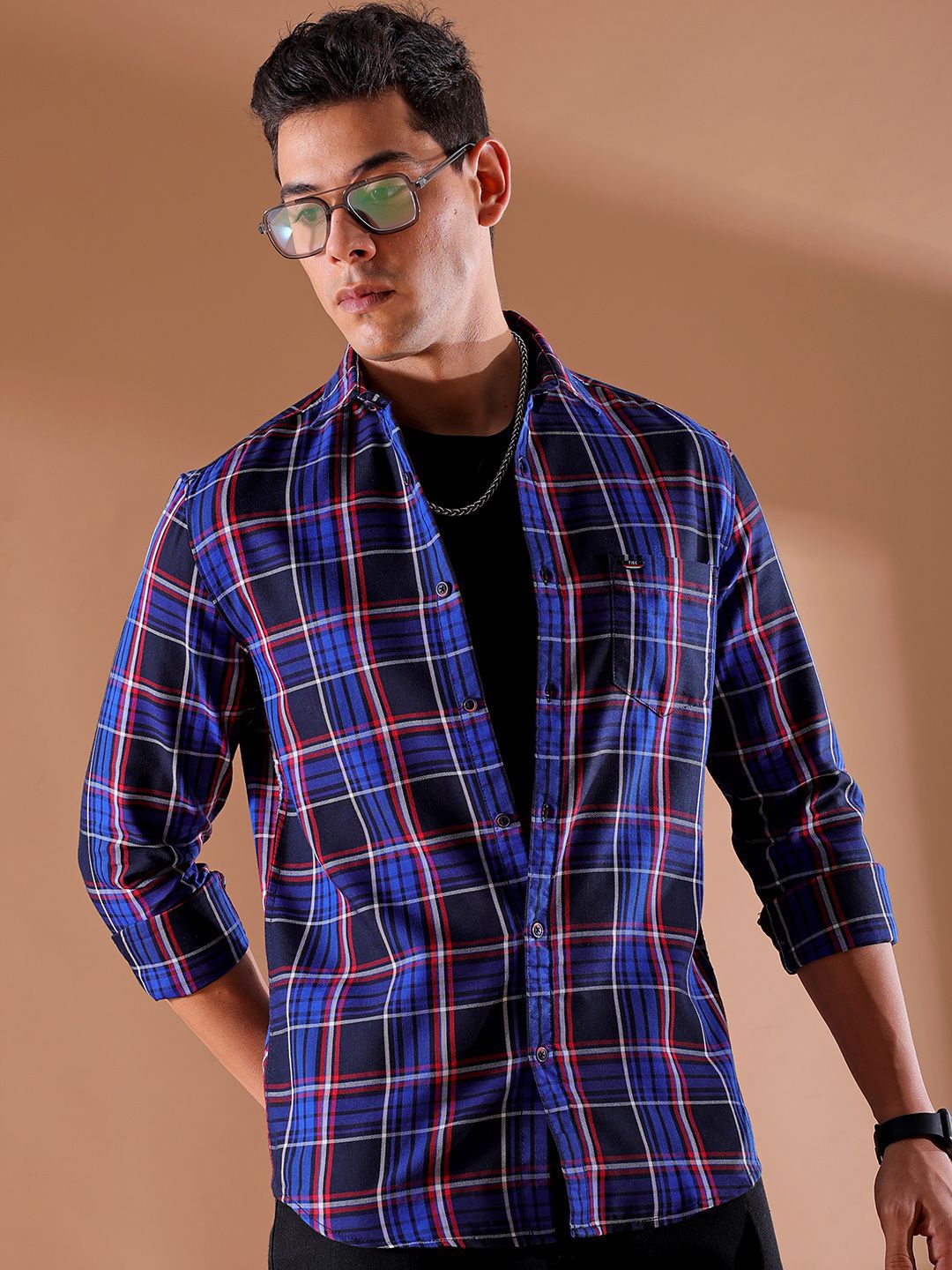The Indian Garage Co Men Slim Fit Tartan Checks Casual Shirt
