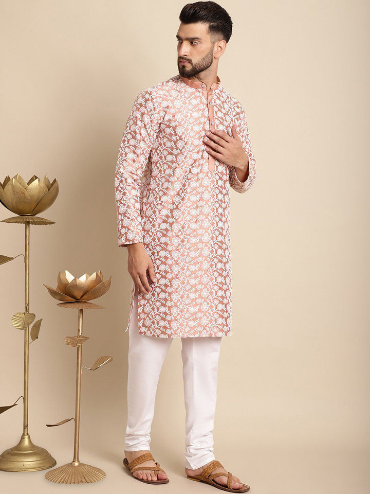 Anouk Floral Embroidered Band Collar Regular Kurta with Churidar