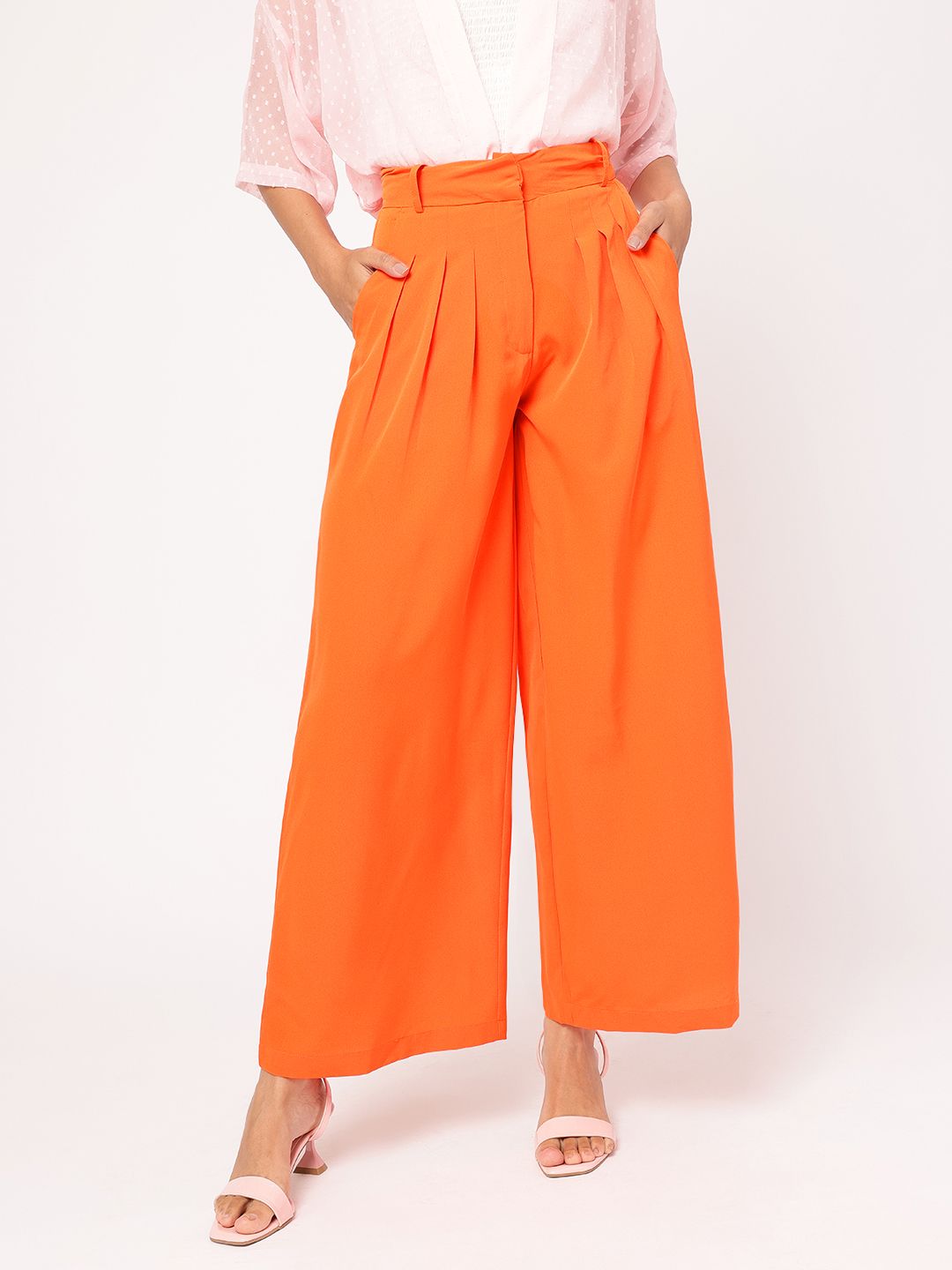 DressBerry Tangerine Drapes High-Rise Pleated Trousers