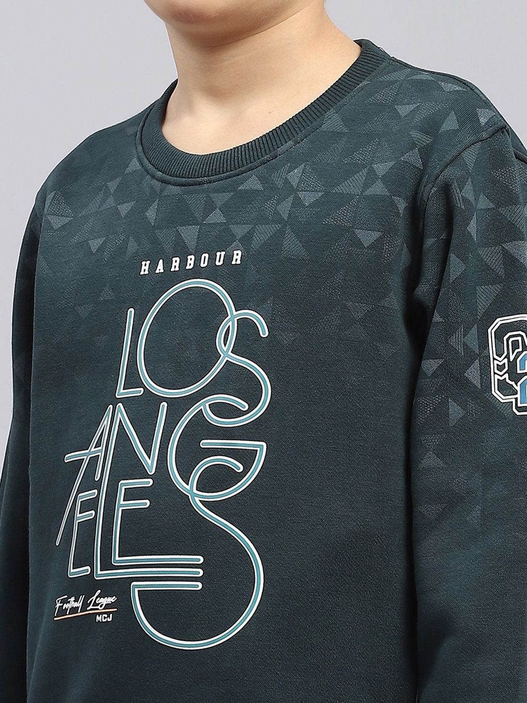 Monte Carlo  Boys Cotton Green Printed Round Neck Full Sleeves Pullover Sweatshirt