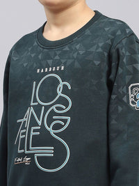 Monte Carlo  Boys Cotton Green Printed Round Neck Full Sleeves Pullover Sweatshirt