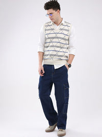 Monte Carlo Men Geometric Printed V-Neck Ribbed Sweater Vest