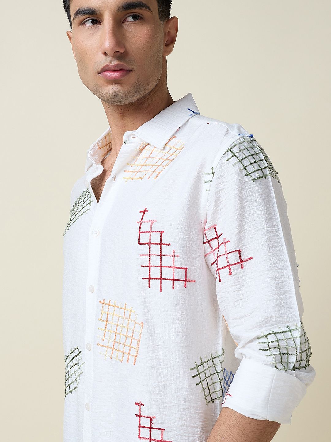 Thomas Scott Men Premium Fit Spread Collar Textured Casual Shirt