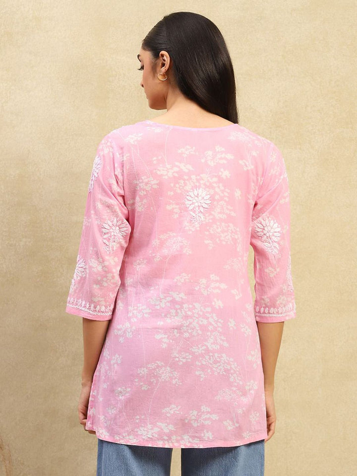 House of Chikankari Women Pink Cotton Chikankari Sulam Kurta