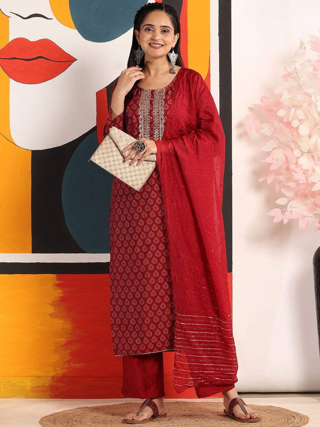 Mamicha Women Ethnic Motifs Printed Regular Pure Cotton Kurta with Palazzos & With Dupatta