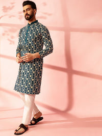 Anouk Men Floral Embroidered Regular Pure Cotton Kurta with Pyjamas