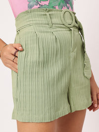 DressBerry Women Effortlessly Stylish Textured Belted Shorts