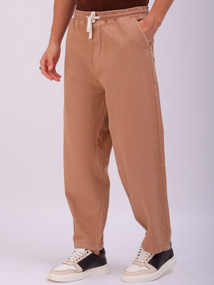 The Indian Garage Co Men Baggy Fit Cotton Elasticated Waist Jeans